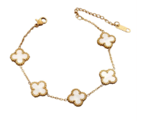 Pulsera oro laminado con tréboles en concha nacar inspirada en diseños franceses